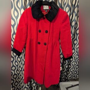 Red Long Dress Coat with Black Details, 8